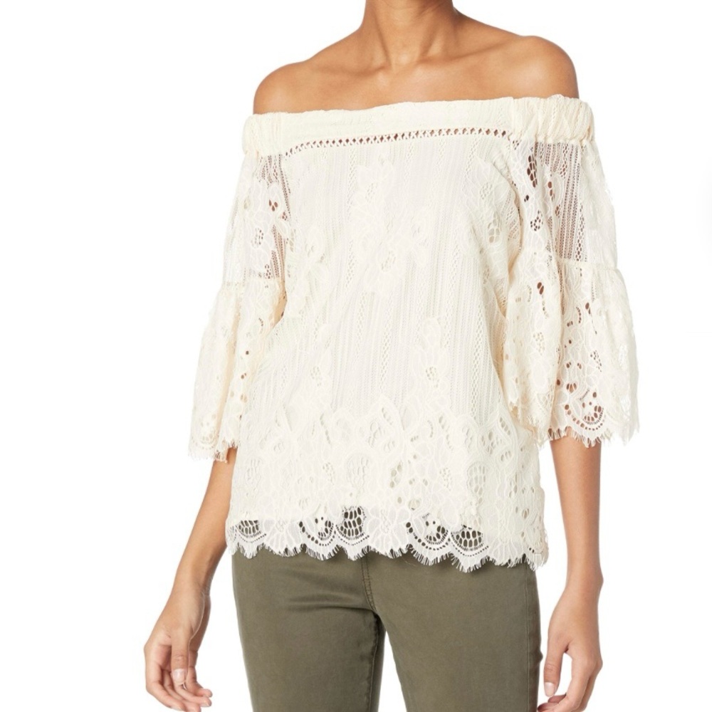 Taylor & Sage Cream Lace Off-Shoulder Blouse - Size: Extra Large